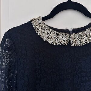 Long sleeve gold black dress w/ lace- sugar hill boutique